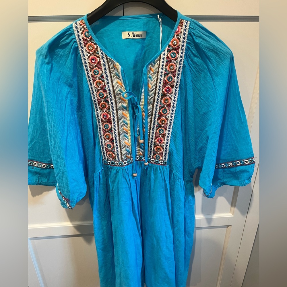 Turquoise boho cover up/mini dress